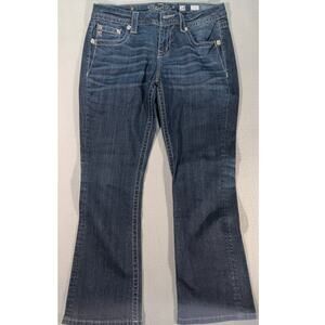 Miss Me Easy Boot Jeans 28 x 29 Mid Rise Dark Wash Cross Embellished Pockets